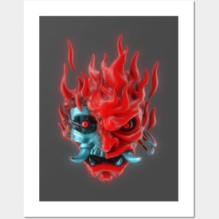 3D Fire Samurai Skull Posters and Art